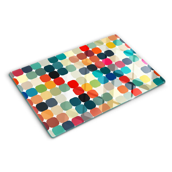 Schneidebrett Glas mit farbigen Kreisen in einem Rastermuster