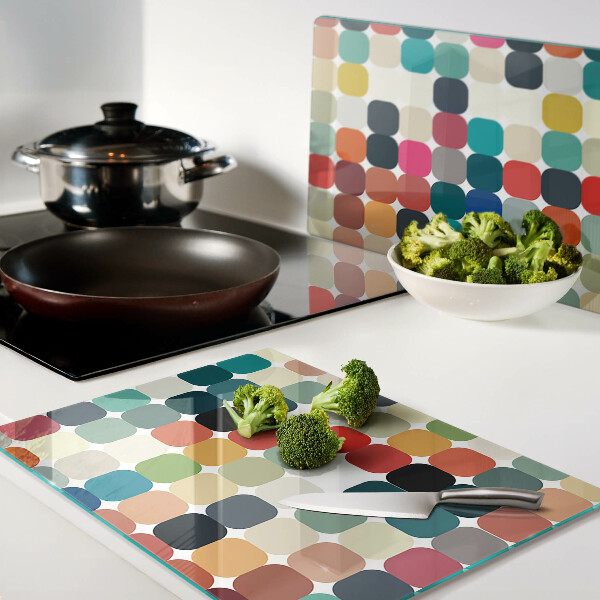 Schneidebrett Glas mit farbigen Kreisen in einem Rastermuster