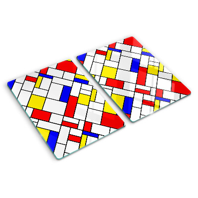 Glas-Schneidebrett mit einem geometrischen Mondrian‑Motiv