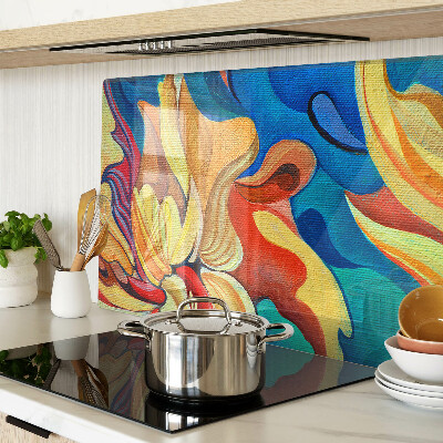 Schneidebrett Glas mit bunten Blumen auf abstraktem Hintergrund