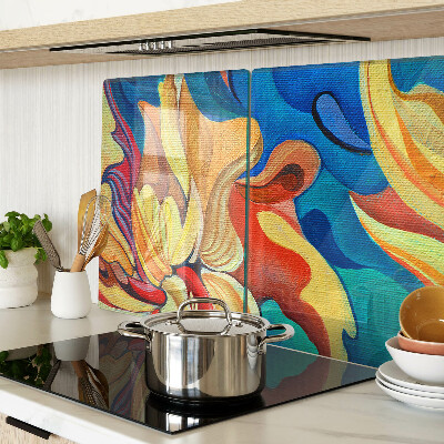 Schneidebrett Glas mit bunten Blumen auf abstraktem Hintergrund