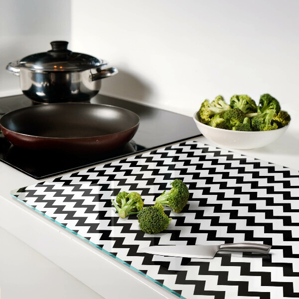 Schneidebrett Glas mit Zickzackmuster in Schwarz und Weiß