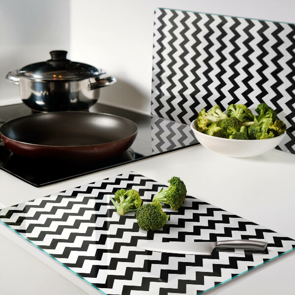 Schneidebrett glas Zickzackmuster in Schwarz und Weiß
