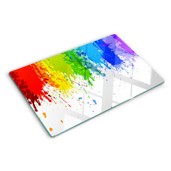 Schneidebrett Glas mit bunten Farbflecken