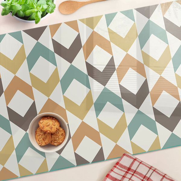 Schneidebrett Glas mit geometrischem Pastellmuster