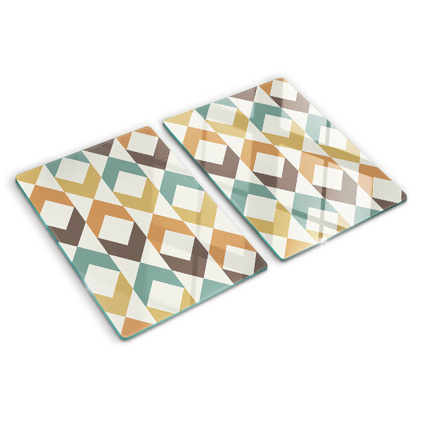 Schneidebrett Glas mit geometrischem Pastellmuster