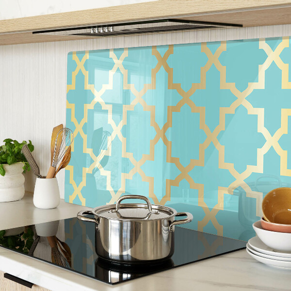 Glas-Schneidebrett mit Arabeskenmotiv in Blautönen