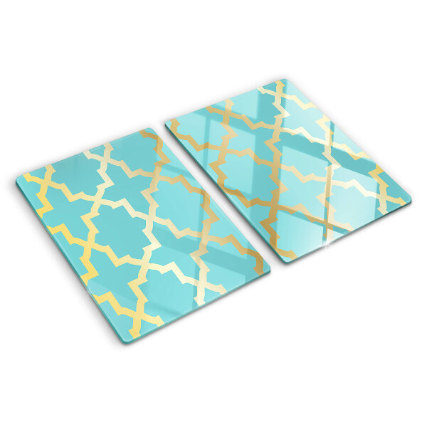 Glas-Schneidebrett mit Arabeskenmotiv in Blautönen