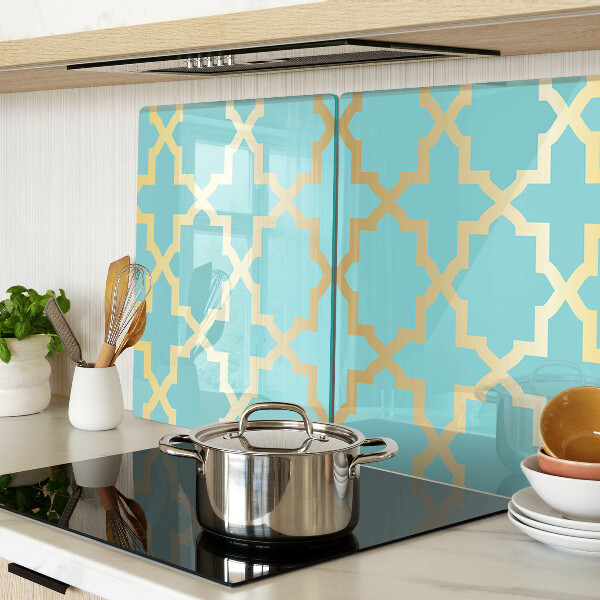 Glas-Schneidebrett mit Arabeskenmotiv in Blautönen