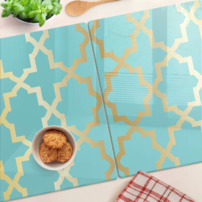 Glas-Schneidebrett mit Arabeskenmotiv in Blautönen