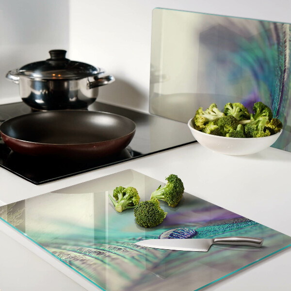 Glas-Schneidebrett mit Motiv eines Tropfens auf einem Blatt