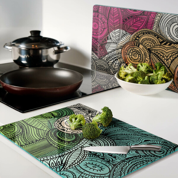 Schneidebrett glas Mandala-Motiv mit farbenfrohen Mustern