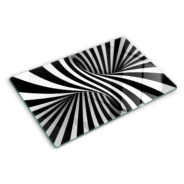 Schneidebrett Glas mit schwarzem-weißem Spiralmuster