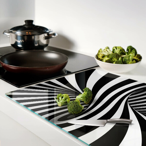 Schneidebrett glas Spiralmuster in Schwarzweiß