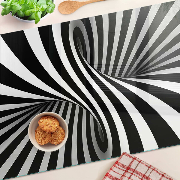 Schneidebrett Glas mit schwarzem-weißem Spiralmuster