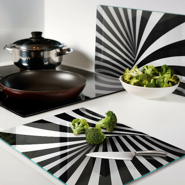 Schneidebrett Glas mit schwarzem-weißem Spiralmuster