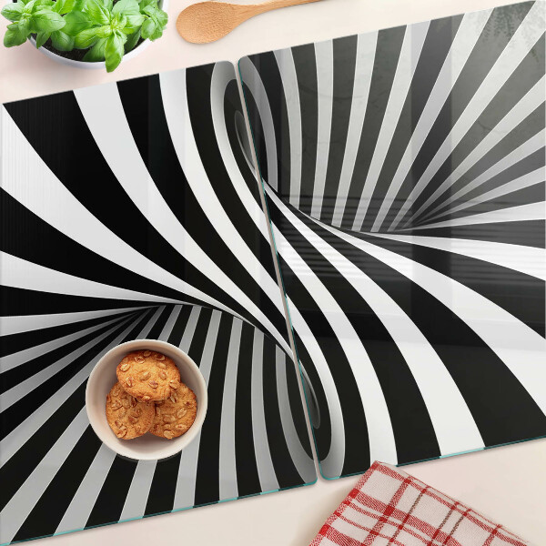 Schneidebrett Glas mit schwarzem-weißem Spiralmuster