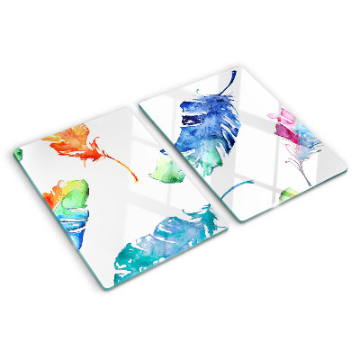 Schneidebrett mit Federn in Aquarelloptik