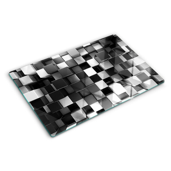 Glas-Schneidebrett mit Schachbrettmuster in Schwarz- und Weißtönen