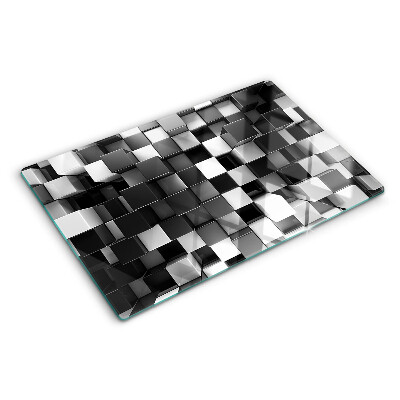 Glas-Schneidebrett mit Schachbrettmuster in Schwarz- und Weißtönen