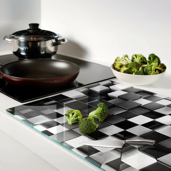 Glas schneidebrett Schachbrettmuster in Schwarz- und Weißtönen