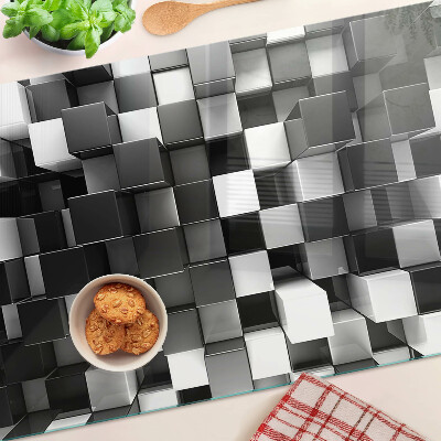 Glas-Schneidebrett mit Schachbrettmuster in Schwarz- und Weißtönen