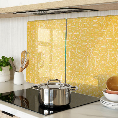 Schneidebrett Glas mit dem Motiv Blume des Lebens auf gelbem Hintergrund