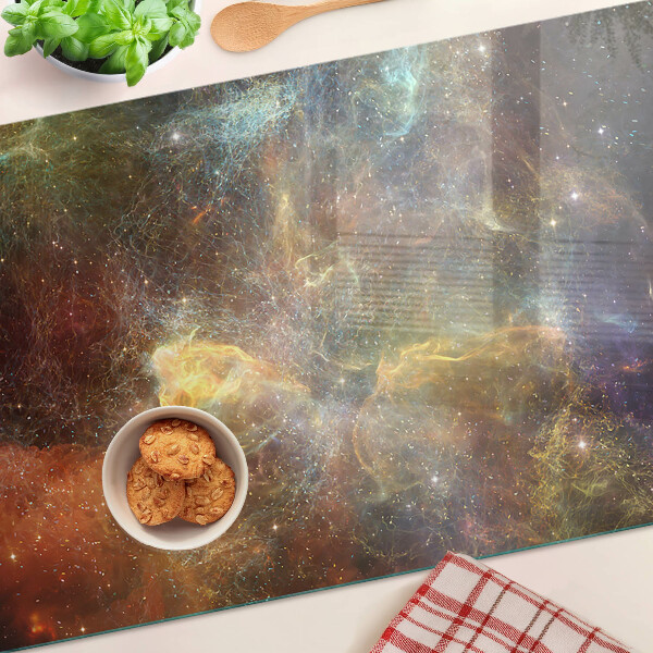 Schneidebrett Glas mit einem Motiv einer kosmischen Galaxielandschaft