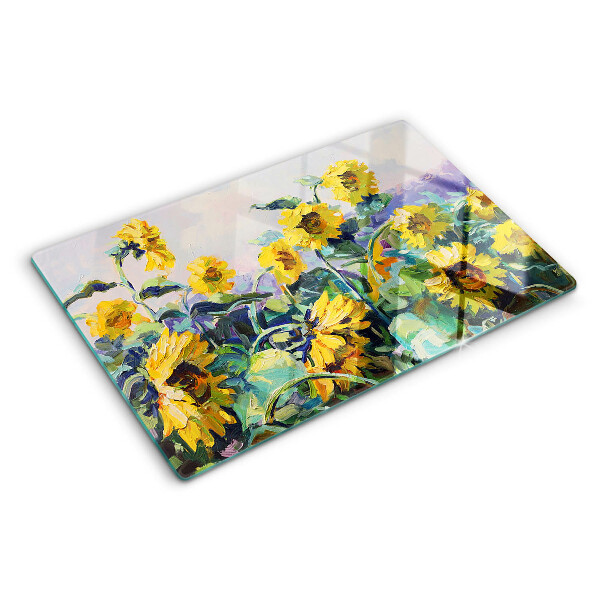 Schneidebrett mit Motiv Sonnenblumen im Garten