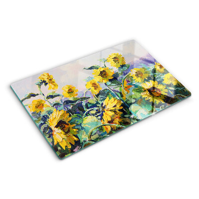 Schneidebrett mit Motiv Sonnenblumen im Garten