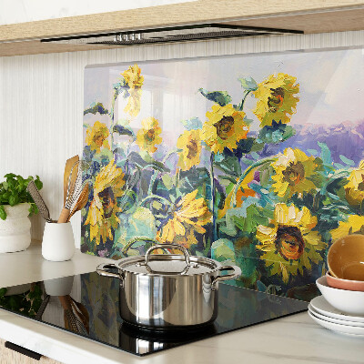 Schneidebrett mit Motiv Sonnenblumen im Garten