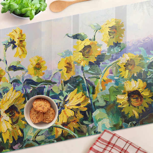 Schneidebrett mit Motiv Sonnenblumen im Garten