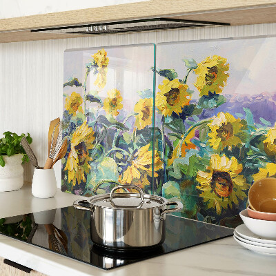 Schneidebrett mit Motiv Sonnenblumen im Garten