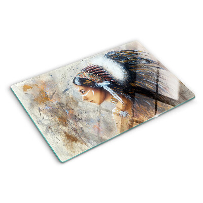 Glas schneidebrett Indianerin mit Federkopfschmuck