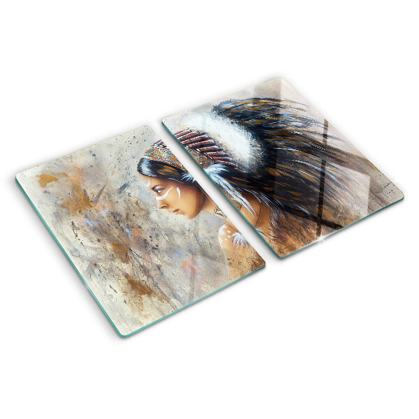 Glas schneidebrett Indianerin mit Federkopfschmuck