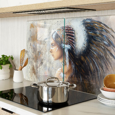 Glas-Schneidebrett mit Motiv einer Indianerin mit Federkopfschmuck