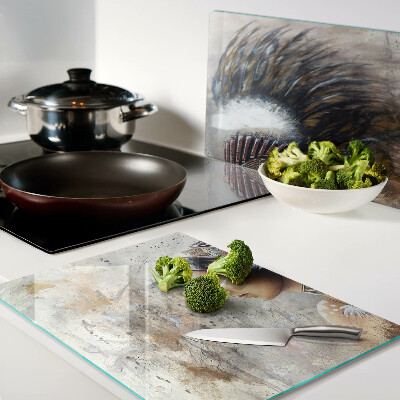 Glas-Schneidebrett mit Motiv einer Indianerin mit Federkopfschmuck