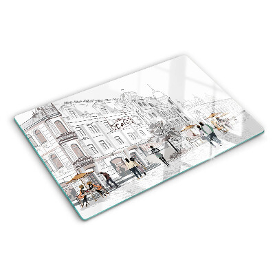 Glas schneidebrett Café-Szenerie in der Stadt