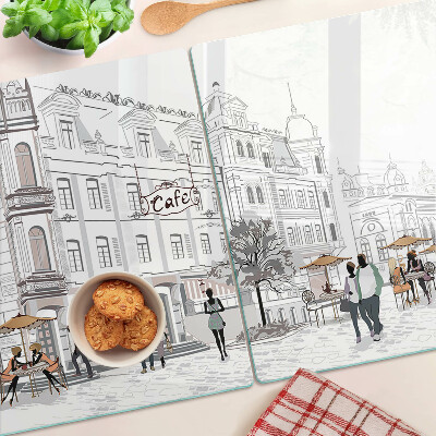 Glas schneidebrett Café-Szenerie in der Stadt