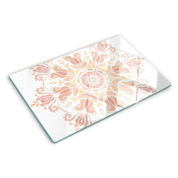 Schneidebrett Glas mit Mandala-Motiv in Rosatönen
