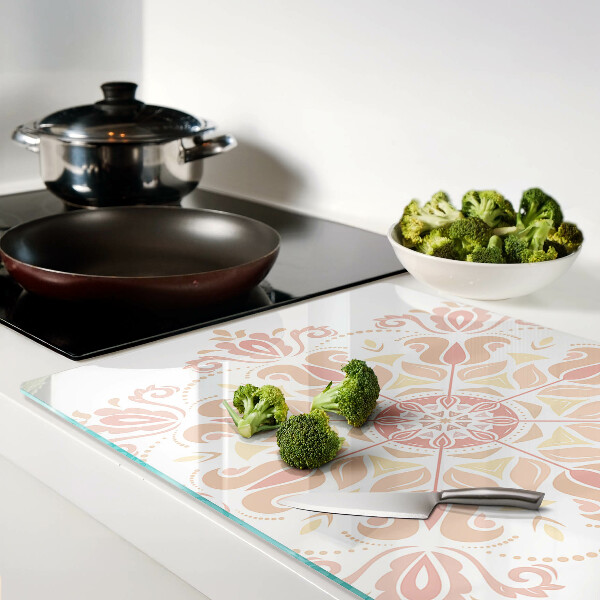 Schneidebrett glas Mandala in Rosatönen