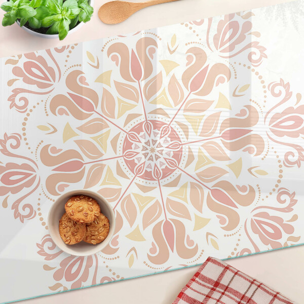 Schneidebrett Glas mit Mandala-Motiv in Rosatönen
