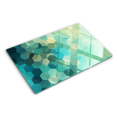 Schneidebrett mit geometrischem Sechseckmuster in Blautönen