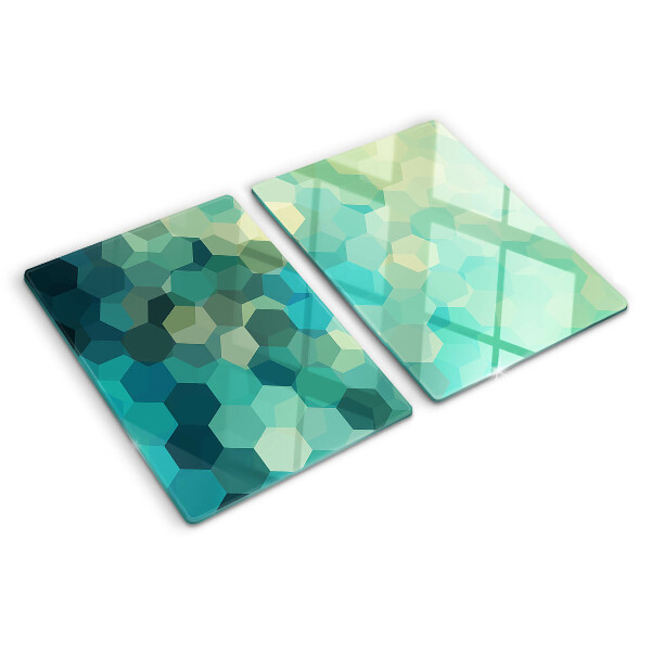 Schneidebrett mit geometrischem Sechseckmuster in Blautönen