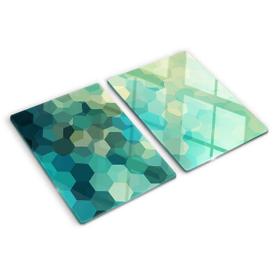 Schneidebrett mit geometrischem Sechseckmuster in Blautönen