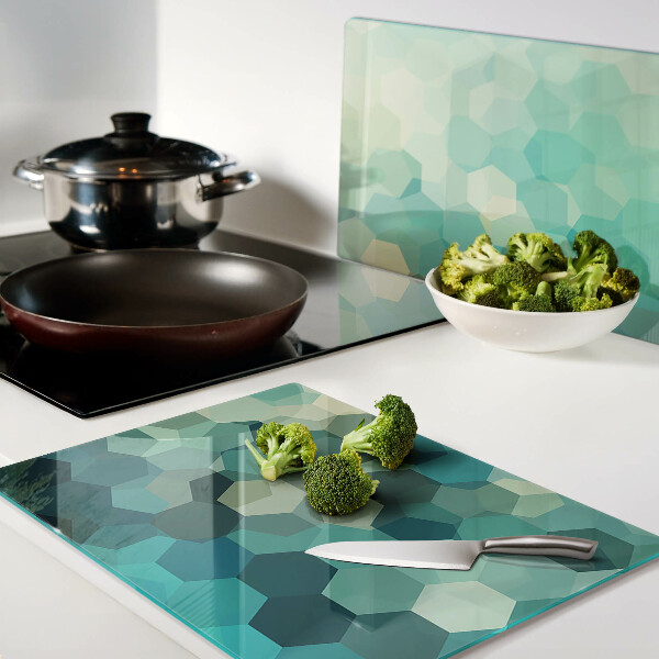 Schneidebrett mit geometrischem Sechseckmuster in Blautönen