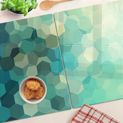 Schneidebrett mit geometrischem Sechseckmuster in Blautönen