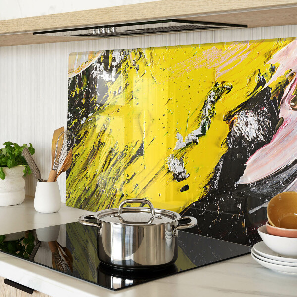 Glas-Schneidebrett mit abstrakter Landschaft in intensiven Farben