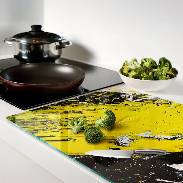 Glas-Schneidebrett mit abstrakter Landschaft in intensiven Farben