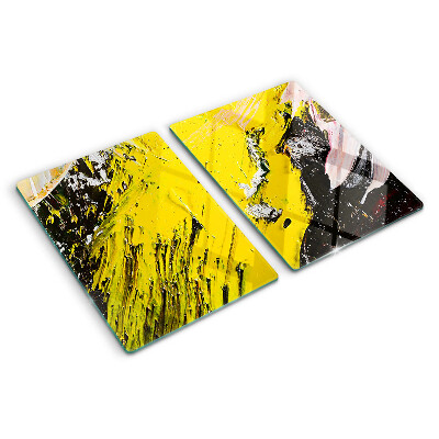 Glas-Schneidebrett mit abstrakter Landschaft in intensiven Farben